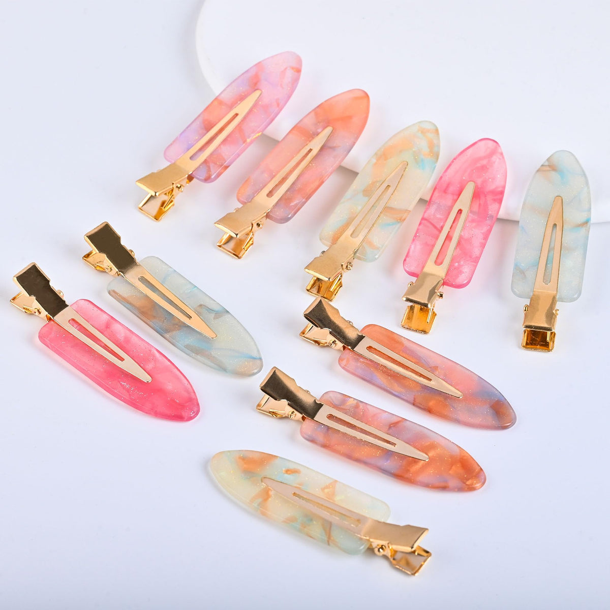 No Crease No Bend Hair Clips for Styling, Creaseless Flat Makeup Hair Clips, Non Slip Hair Accessories for Women, Gold Fleck Design, 10 Pcs