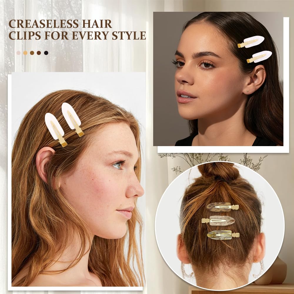 12 PCS No Crease Creaseless No Bend Hair Clips, Neutral Brown Marble Acrylic Non Slip Flat Alligator Sectioning Clips, Makeup Styling Hair Barrettes Hair Accessories for Women Girls