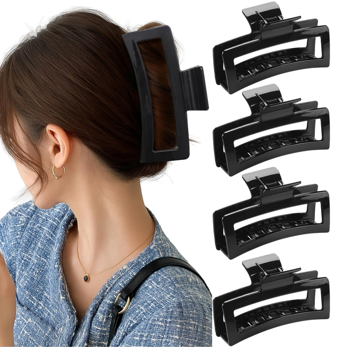 5 Inch XL Jumbo Large Claw Clips, 4-Pack Oversized Rectangle Big Hair Clips for Women, Non-Slip Dark & Light Leopard