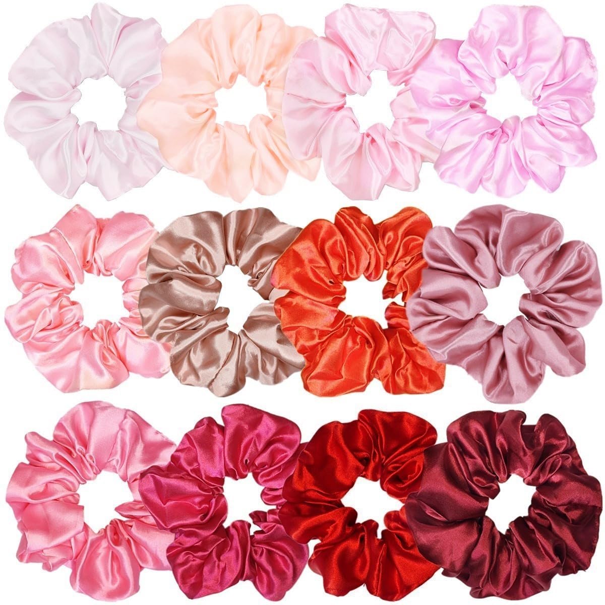 12 Pcs Satin Silk Scrunchies Soft Hair Ties Fashion Hair Bands Hair Bow Ropes Elastic Bracelets Ponytail Holders Hair Accessories for Women Girls (4.5 Inch, Assorted Multi-color)