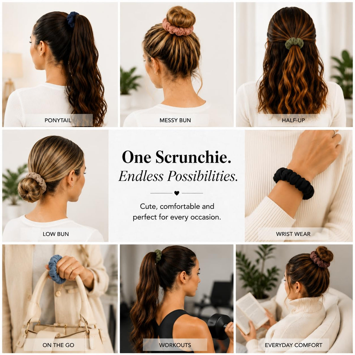 Motique Accessories Solid Scrunchies for Women, Set of 2, Navy Blue