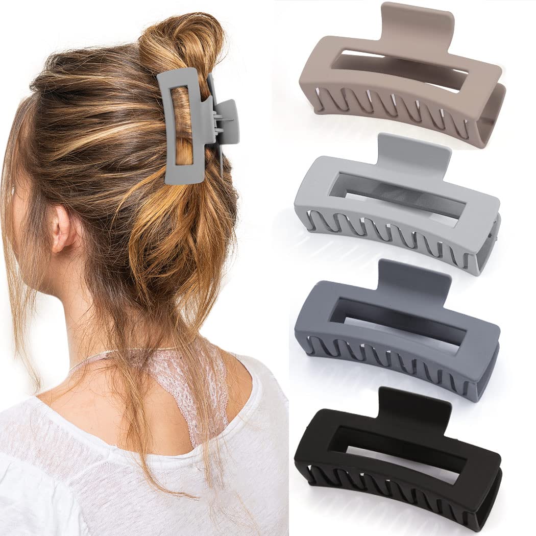 Canitor 4.1 Inche Large Hair Claw/Clips for Thick Hair, Acrylic, Banana Claw, Non-slip, Rectangular Jaw Big Gifts for Women, Girls - 4 PCS