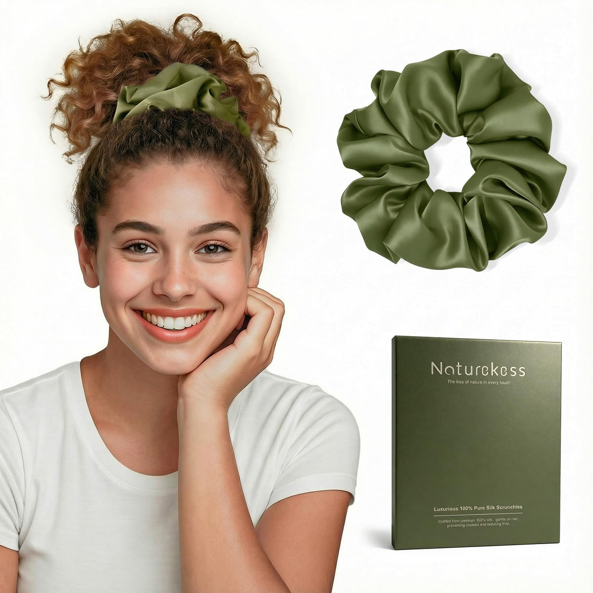 100% Mulberry Silk Scrunchies for Women, Oversized XL Hair Tie for Sleeping, Gentle No Damage Hair Accessory for All Hair Types, Soft Pure Silk Ponytail Holder