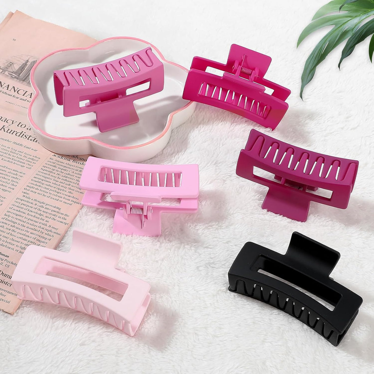 Sisiaipu 3.5 Inch Medium Hair Claw Clips 6 Pack Hair Clips for Women Square Rectangle Claw for Hair Banana Jaw Clips Hair Accessories for Girls (Pink Purple)