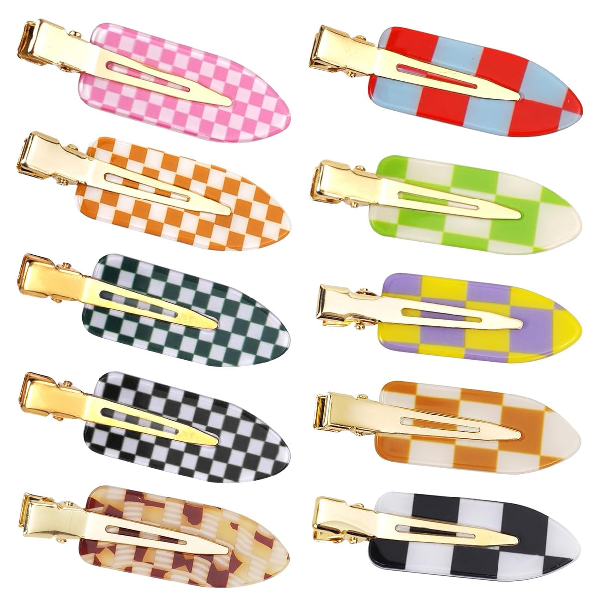 10 Pcs No Crease Hair Clips for Styling, Creaseless Alligator Clips for Women, Checkerboard Makeup Hair Clips, No Bend Bangs Clips