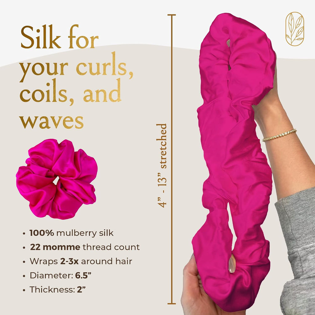 Curlfriend Oversized Mulberry Silk Scrunchies for Women, XL, Hot Pink Peony