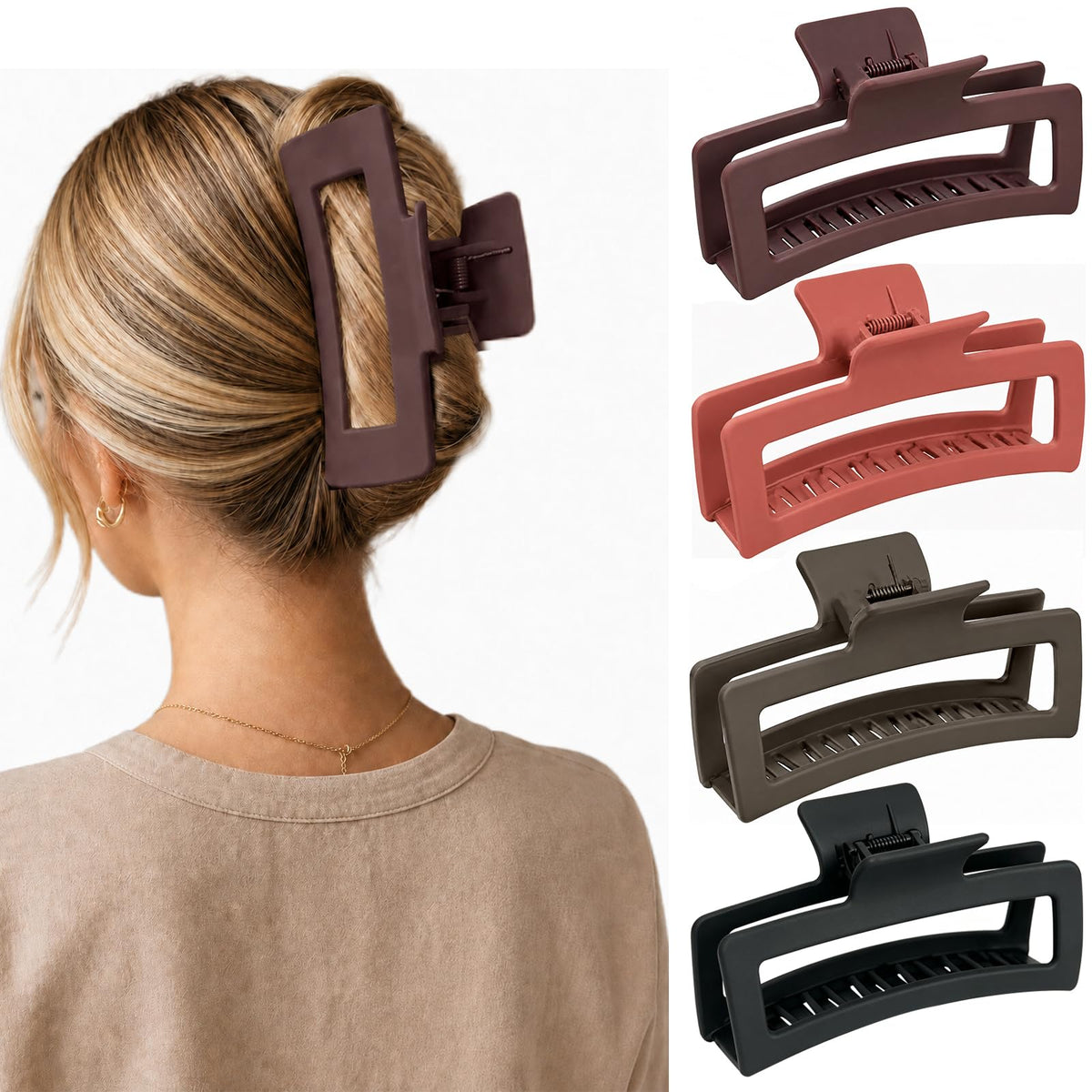 5 Inch XL Jumbo Large Claw Clips, 4-Pack Oversized Rectangle Big Hair Clips for Women, Non-Slip Dark & Light Leopard