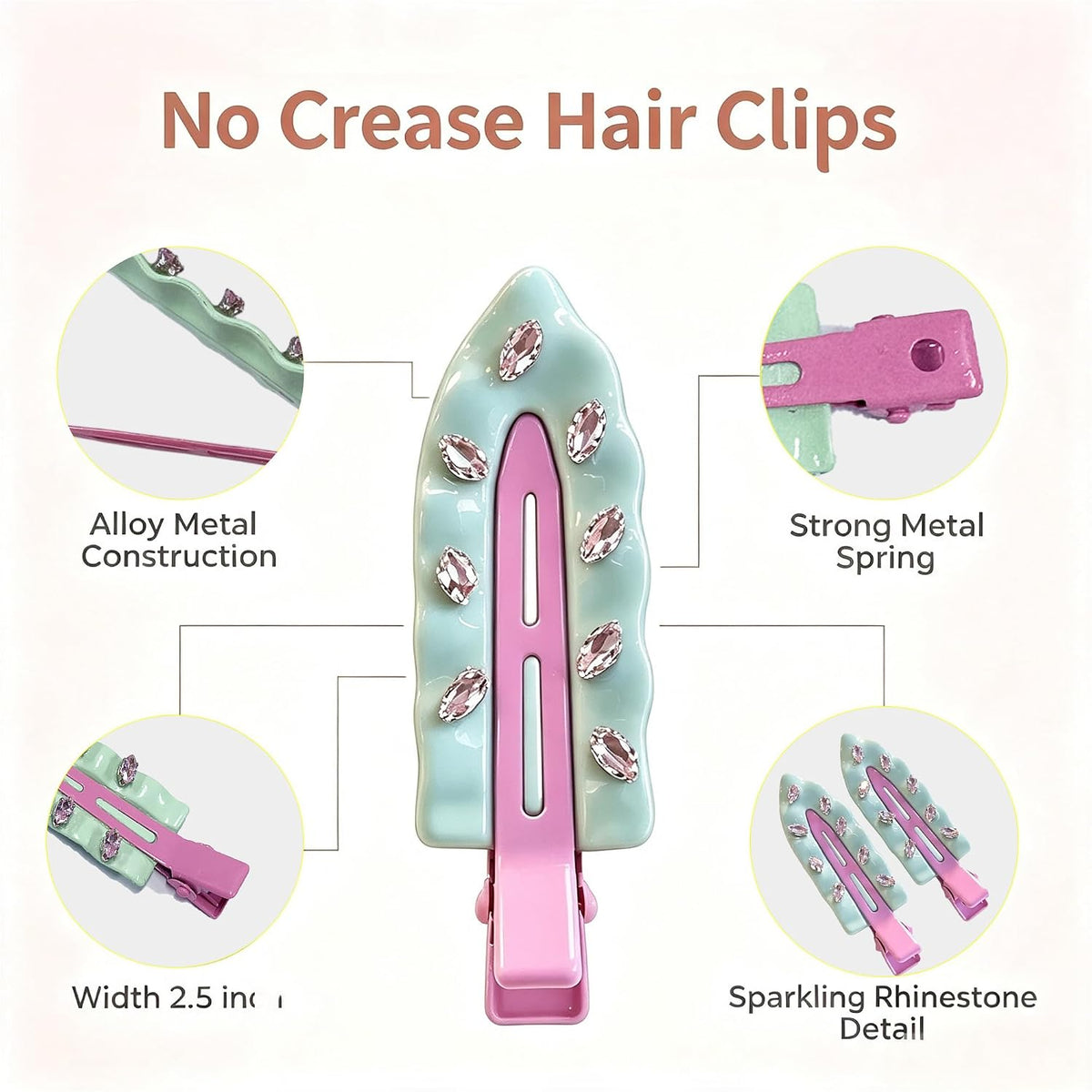 2 PCS No Crease Hair Clips for Women Makeup Hair Clips