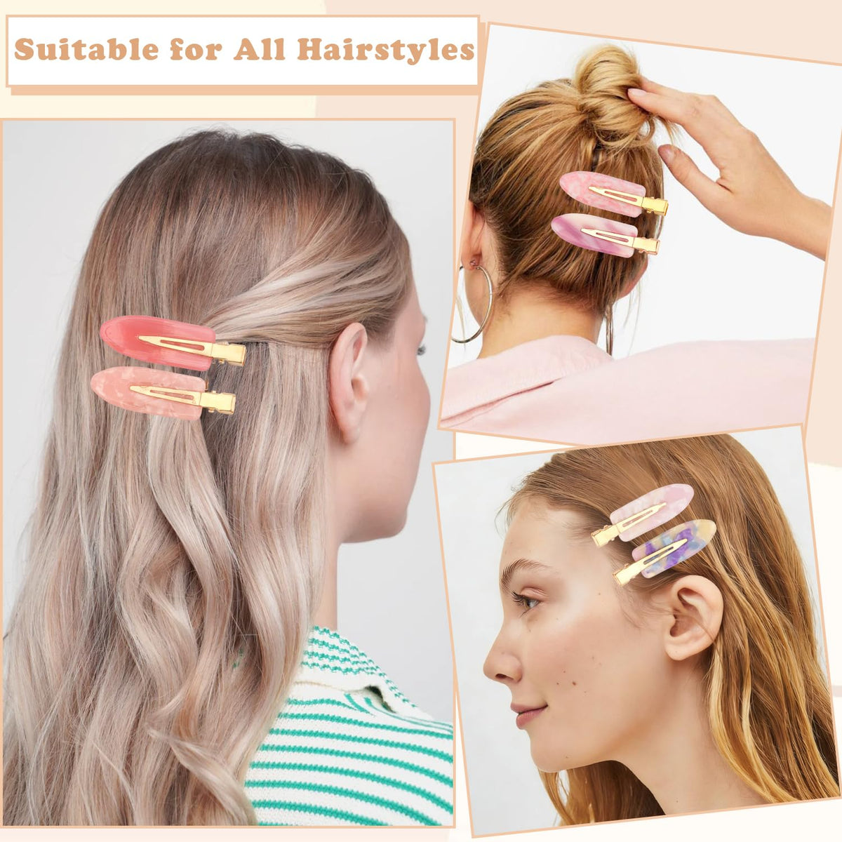 Atoden Creaseless Hair Clips No Crease No Bend Hair Clips for Styling Sectioning Makeup Salon Bangs Flat Hair Pins Alligator Duckbill Barrettes Hair Accessories for Women Girls 12Pcs Pink