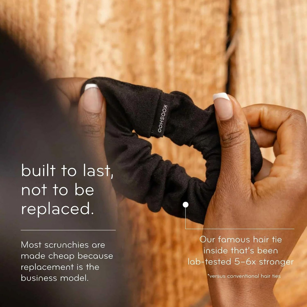 KOOSHOO Scrunchies - Organic Cotton Scrunchie Set Made from Plants - Washable, Durable, No-Damage Accessories for All Hair Types - Fair Trade, Ethically Made, Vegan - 2ct - Macchiato Brown