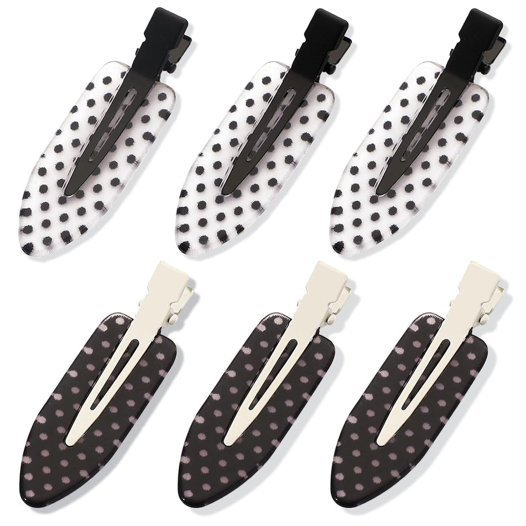 6 Pack Creaseless Hair Clips for Women - No Bend No Crease Hair Clips for Styling, Makeup, Washing Face, Bangs | Classic Polka Dot Flat No Dent Alligator Clips for Salon & Home (Black & White)