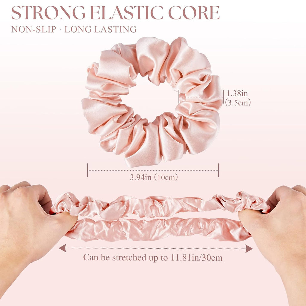 PILAVA Large Mulberry Silk Scrunchies, 3 Pack White Pink Gold | Gift Set