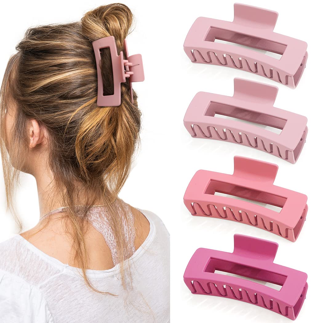 Canitor 4.1 Inche Large Hair Claw/Clips for Thick Hair, Acrylic, Banana Claw, Non-slip, Rectangular Jaw Big Gifts for Women, Girls - 4 PCS