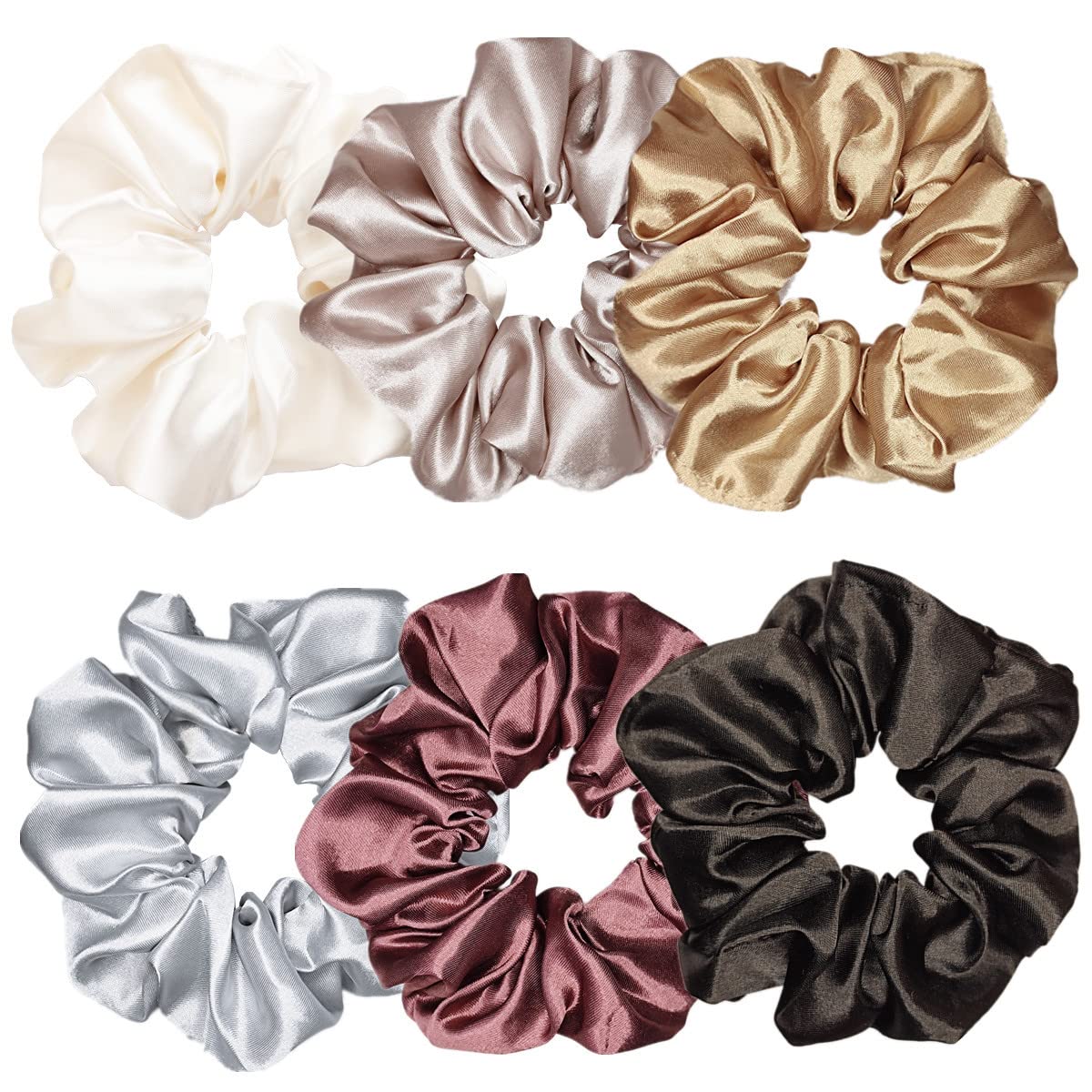 Sufermoe 6 Pcs Satin Silk Hair Scrunchies, 4.5 Inch, Dark Brown, Hair Accessories for Women and Girls