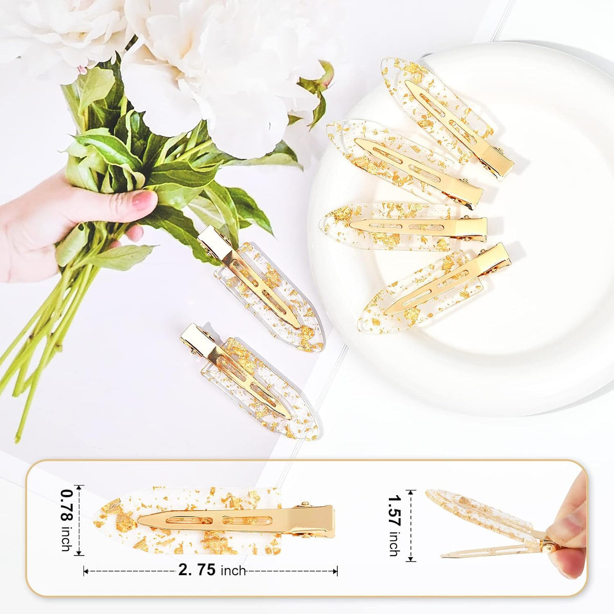 8PCS No Bend Hair Clips Bridesmaid No Crease Hair Clips Gold Glitter Makeup Creaseless HairClips Styling Hair accessories for Bride Women Girls