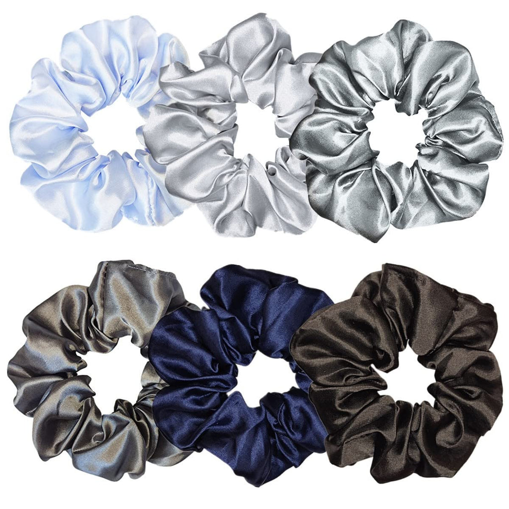 Sufermoe 6 Pcs Satin Silk Hair Scrunchies, 4.5 Inch, Dark Brown, Hair Accessories for Women and Girls