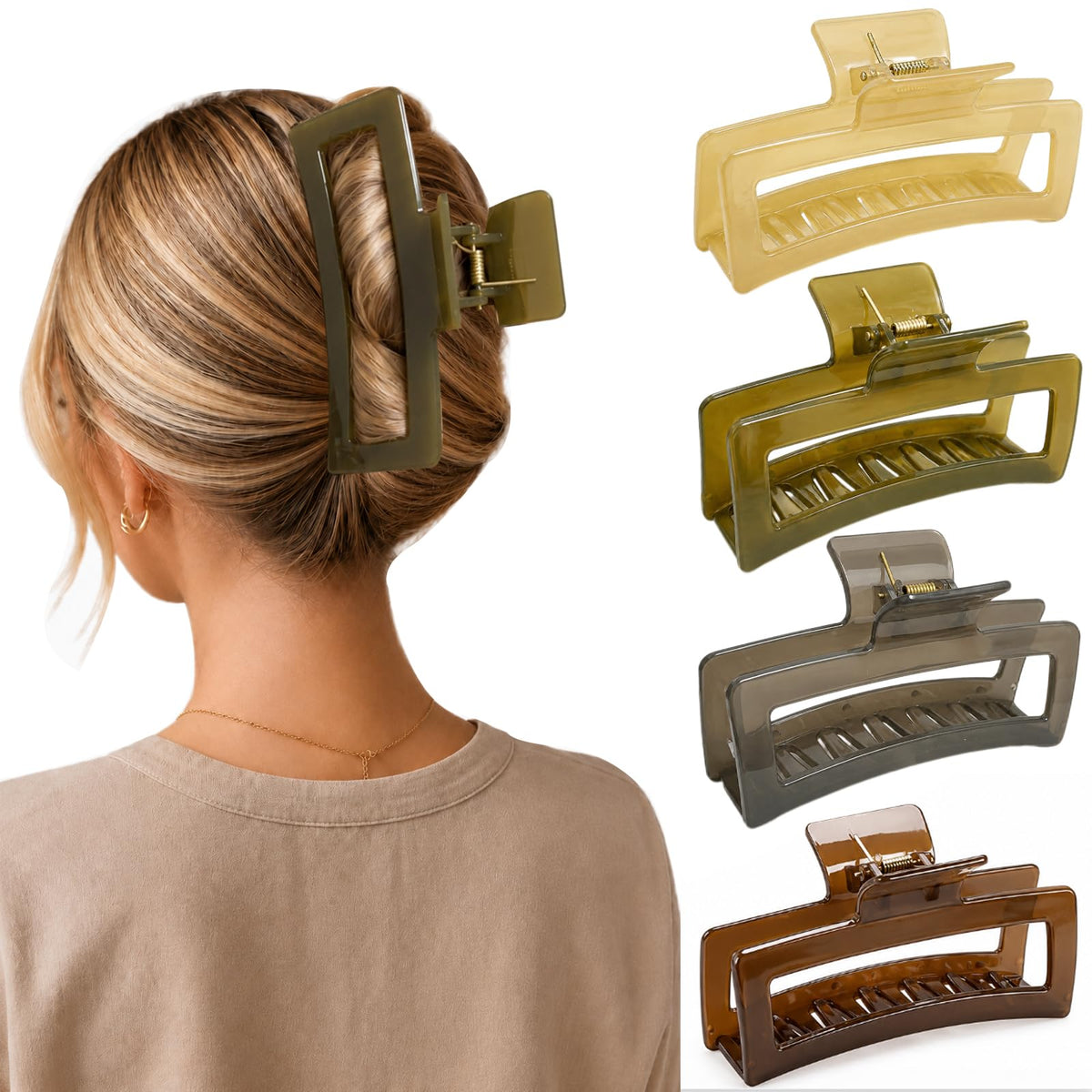 5 Inch XL Jumbo Large Claw Clips, 4-Pack Oversized Rectangle Big Hair Clips for Women, Non-Slip Dark & Light Leopard