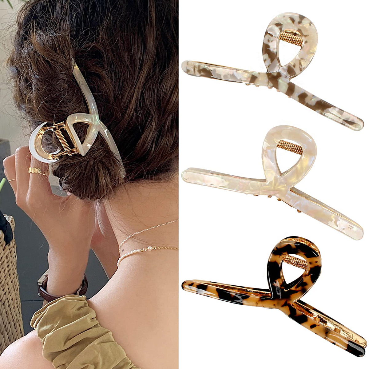 Big Hair Claw Clips - Butterfly Hair Accessories for Women and Girls with Long, Thick Hair - Large 5.1 Jelly Clips, 4 Pcs, Mother's Day Gifts