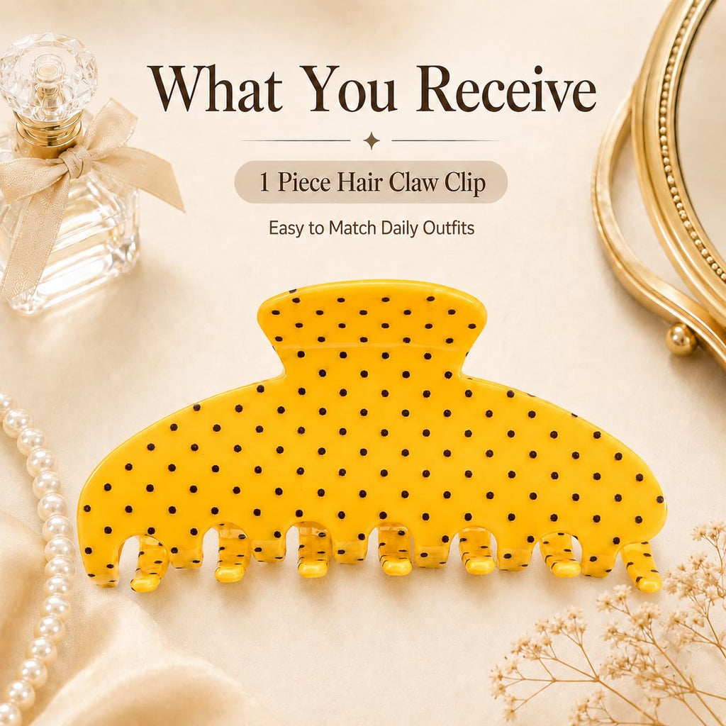 Large Claw Clips | Polka Dot | 3.9-Inch Acrylic, Yellow, 1 Pack