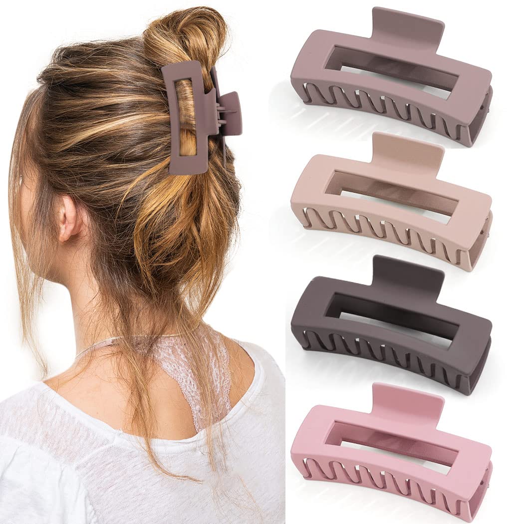 Canitor 4.1 Inche Large Hair Claw/Clips for Thick Hair, Acrylic, Banana Claw, Non-slip, Rectangular Jaw Big Gifts for Women, Girls - 4 PCS