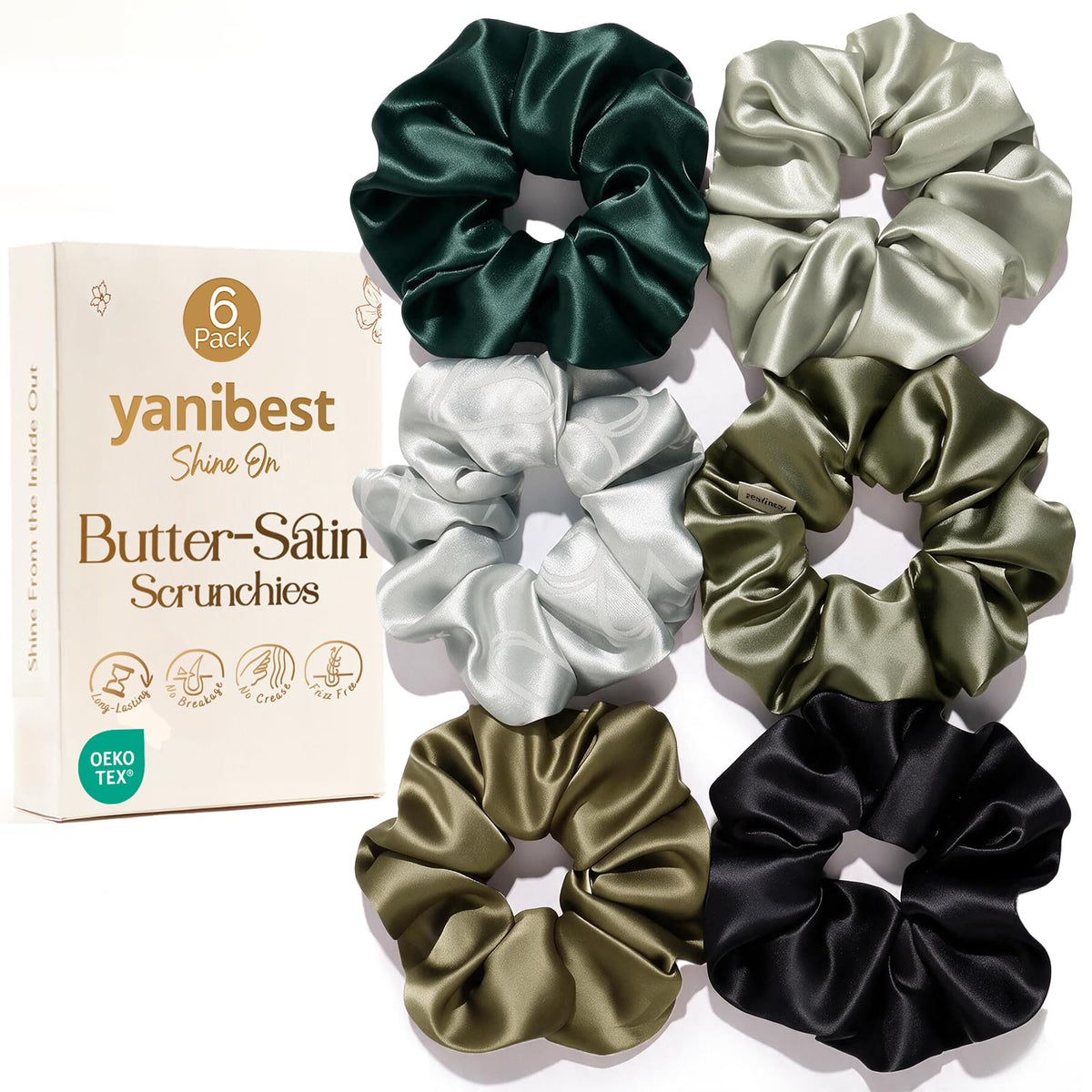 YANIBEST 6 Pcs Satin Scrunchies, Soft Hair Ties for Women and Girls