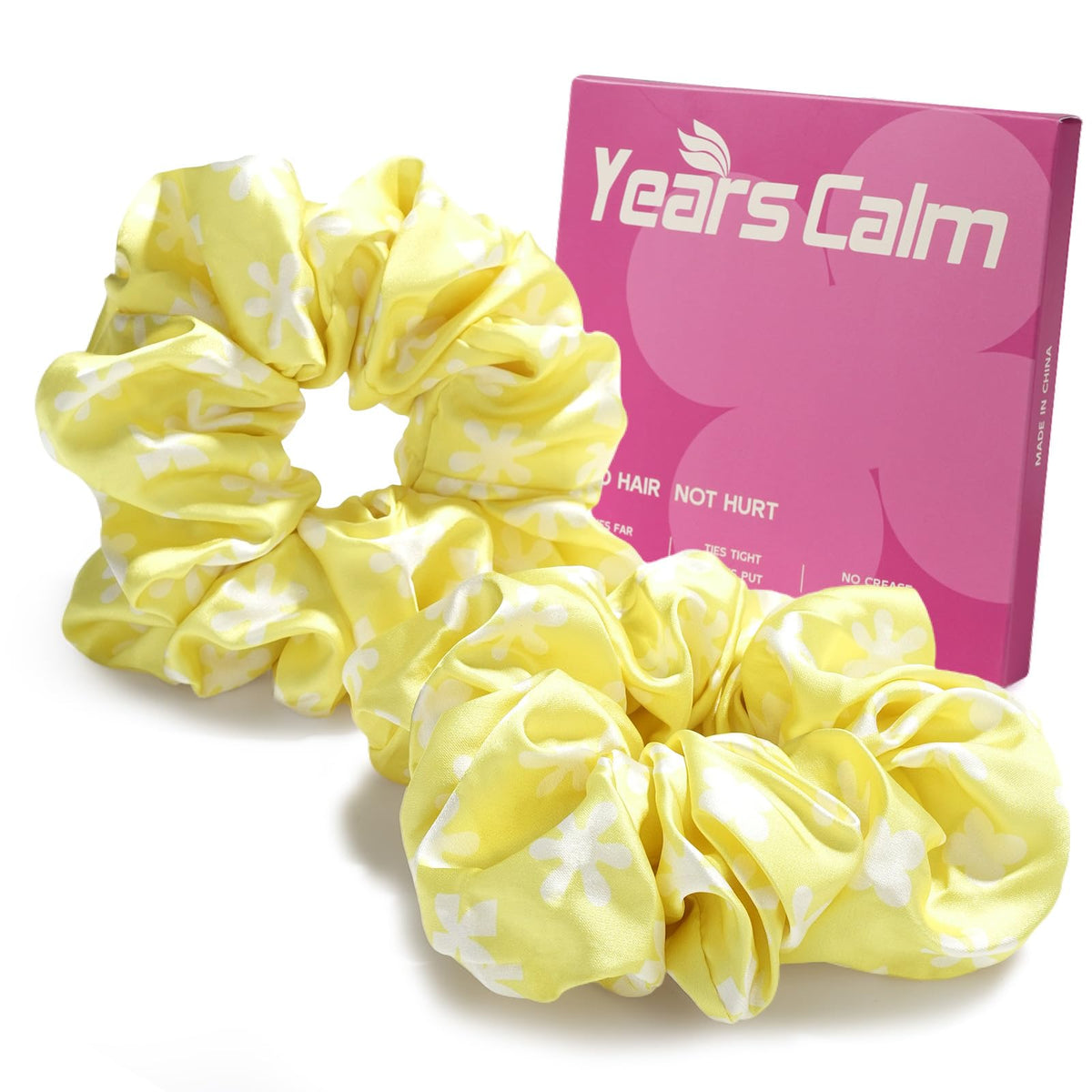 Years calm Satin Scrunchies For Women, No Pull, 2PC Thick Hair Ties，Pink