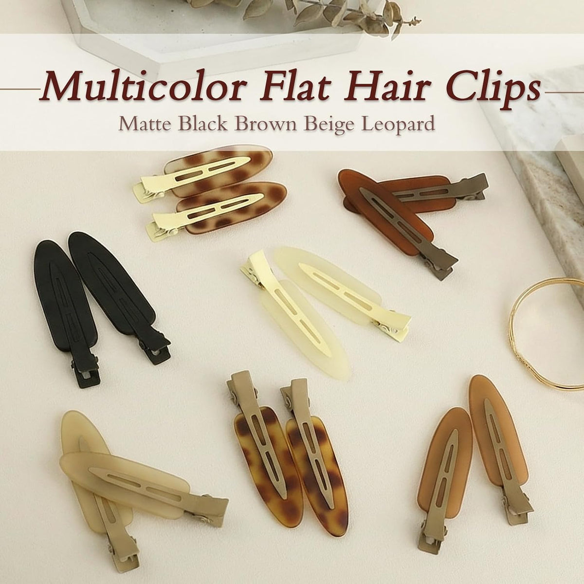 14 Pcs Creaseless No Crease No Bend Flat Hair Clips Non Slip Makeup Clips For Women Ladies Duckbill Hair Accessories for Salon Hairstyle Matte Black Brown Beige Leopard