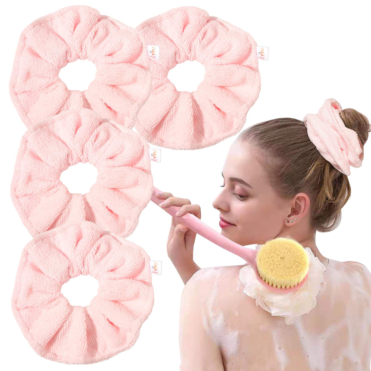 Ivyu Microfiber Hair Drying Scrunchies Towel Fiber Large Big Scrunchie for Curl Hair for Shower Wet Anti Frizz Hair Products Absorbent Fast Terry Cloth Sleep Scrunchy