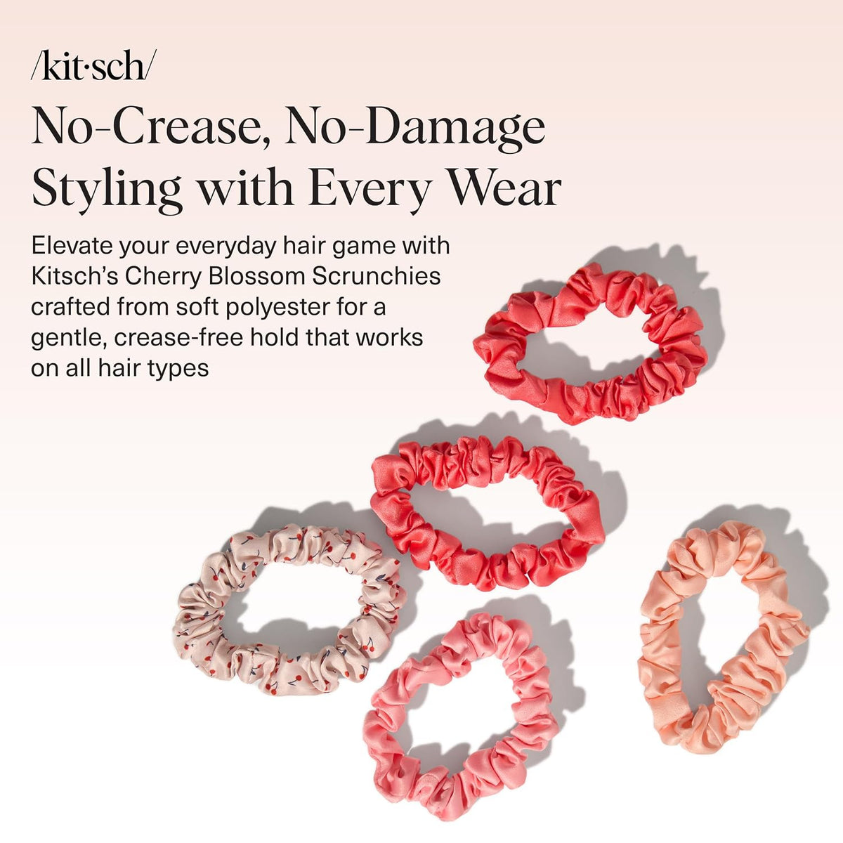 Kitsch Ultra-Petite Satin Scrunchies for Women - Cherry Blossom, 5pcs