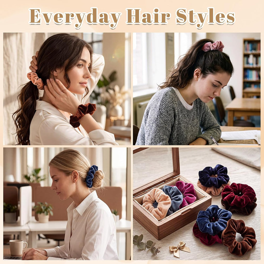 Brown Velvet Scrunchie for Thick Curly Hair, Soft Stretch Elastic