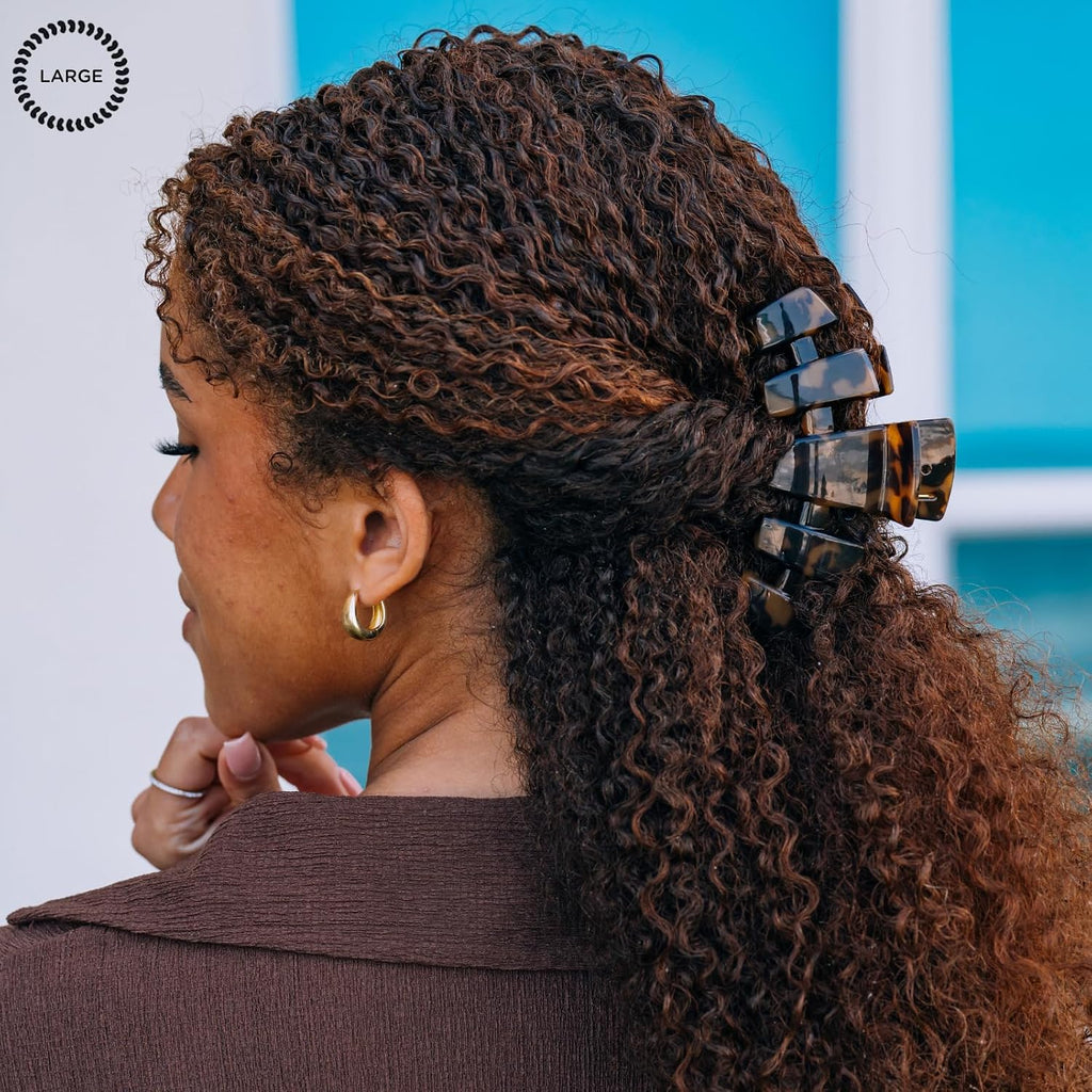 TELETIES - Large Hair Clip - Strong Grip, Bendable Teeth, Comfortable Curved Design - Ideal for Thick Hair - For All Hair Textures - Tortoise