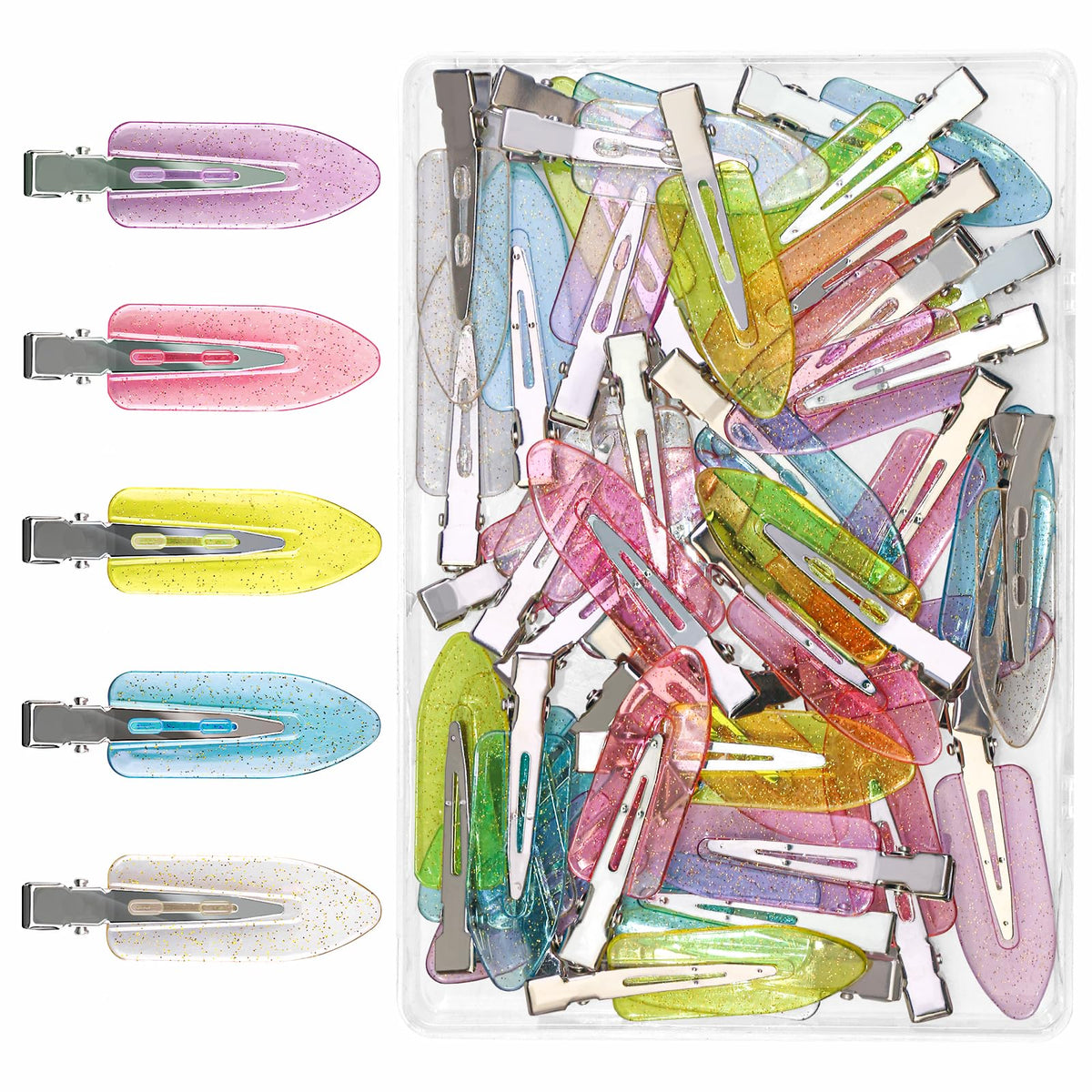 40PCS Transparent Glitter Alligator Sectioning Clips,No Crease Hair Clips for Styling,Non-Slip Salon Hair Clips for Makeup, Bangs, Curling & Face Washing(5-colors)