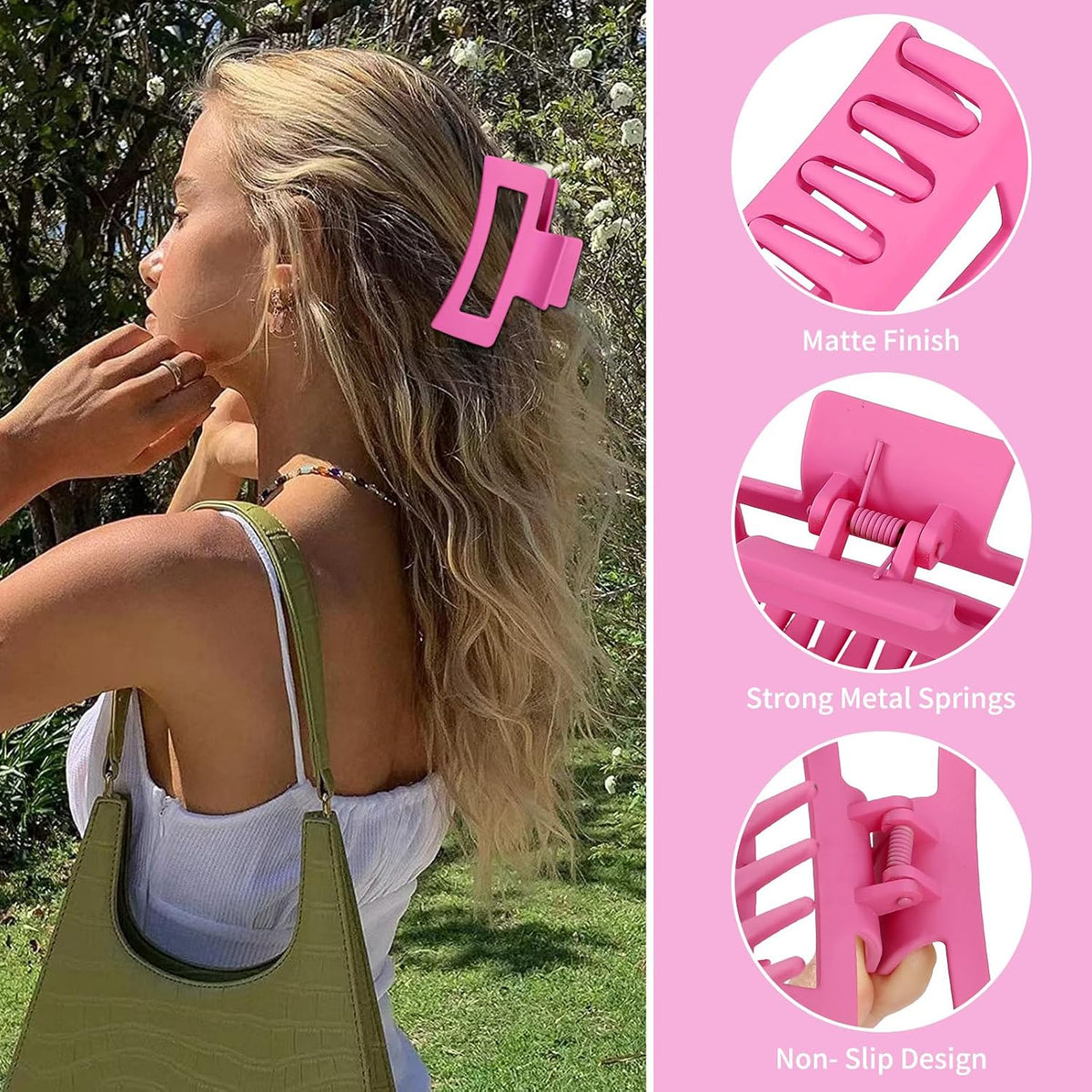 Sisiaipu 3.5 Inch Medium Hair Claw Clips 6 Pack Hair Clips for Women Square Rectangle Claw for Hair Banana Jaw Clips Hair Accessories for Girls (Pink Purple)