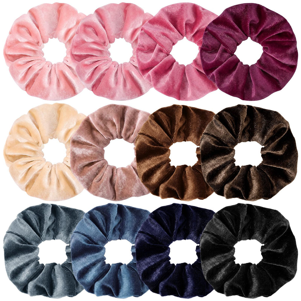 Brown Velvet Scrunchie for Thick Curly Hair, Soft Stretch Elastic