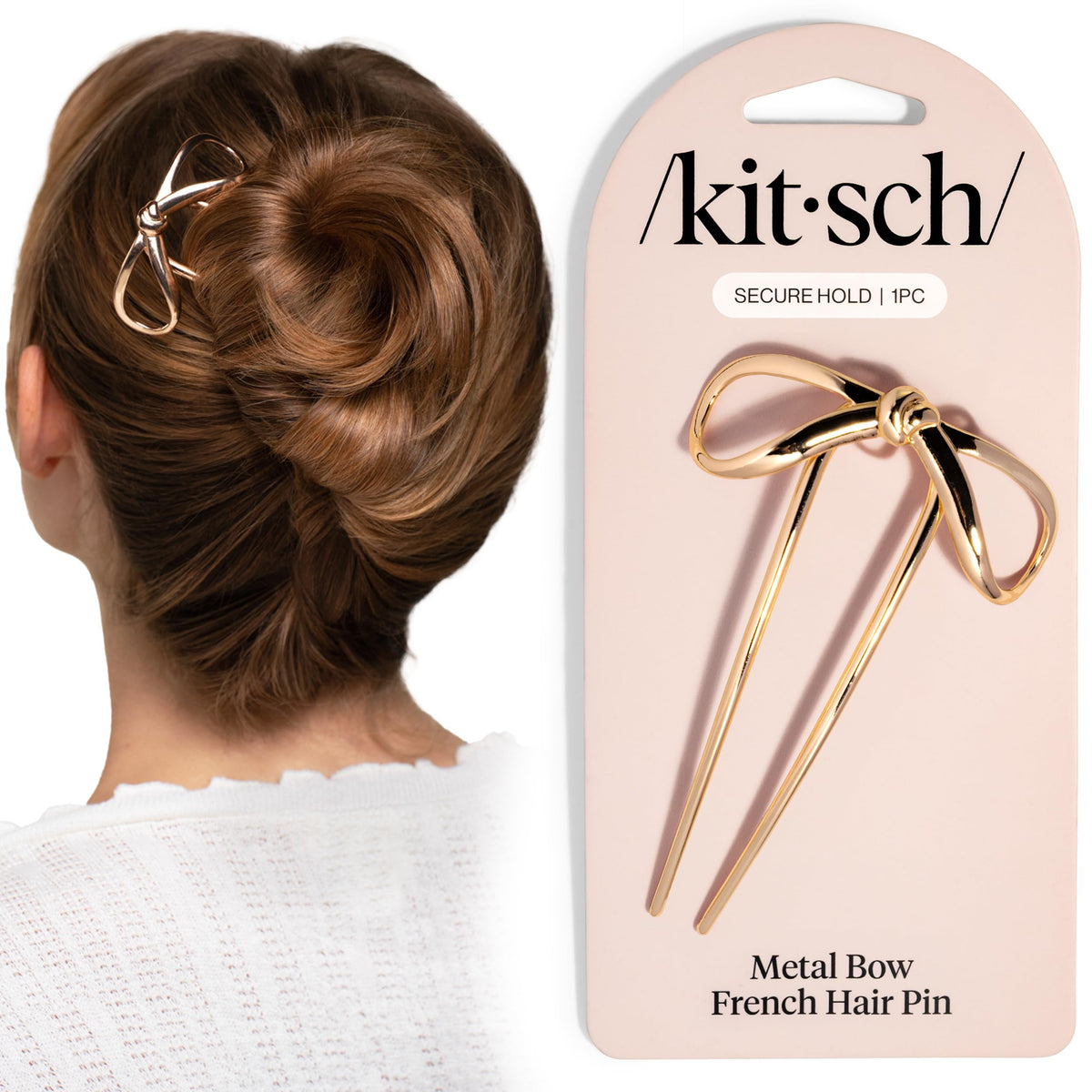 Kitsch French Hair Pins for Women | Secure Hold All Day - Gold, 1pc