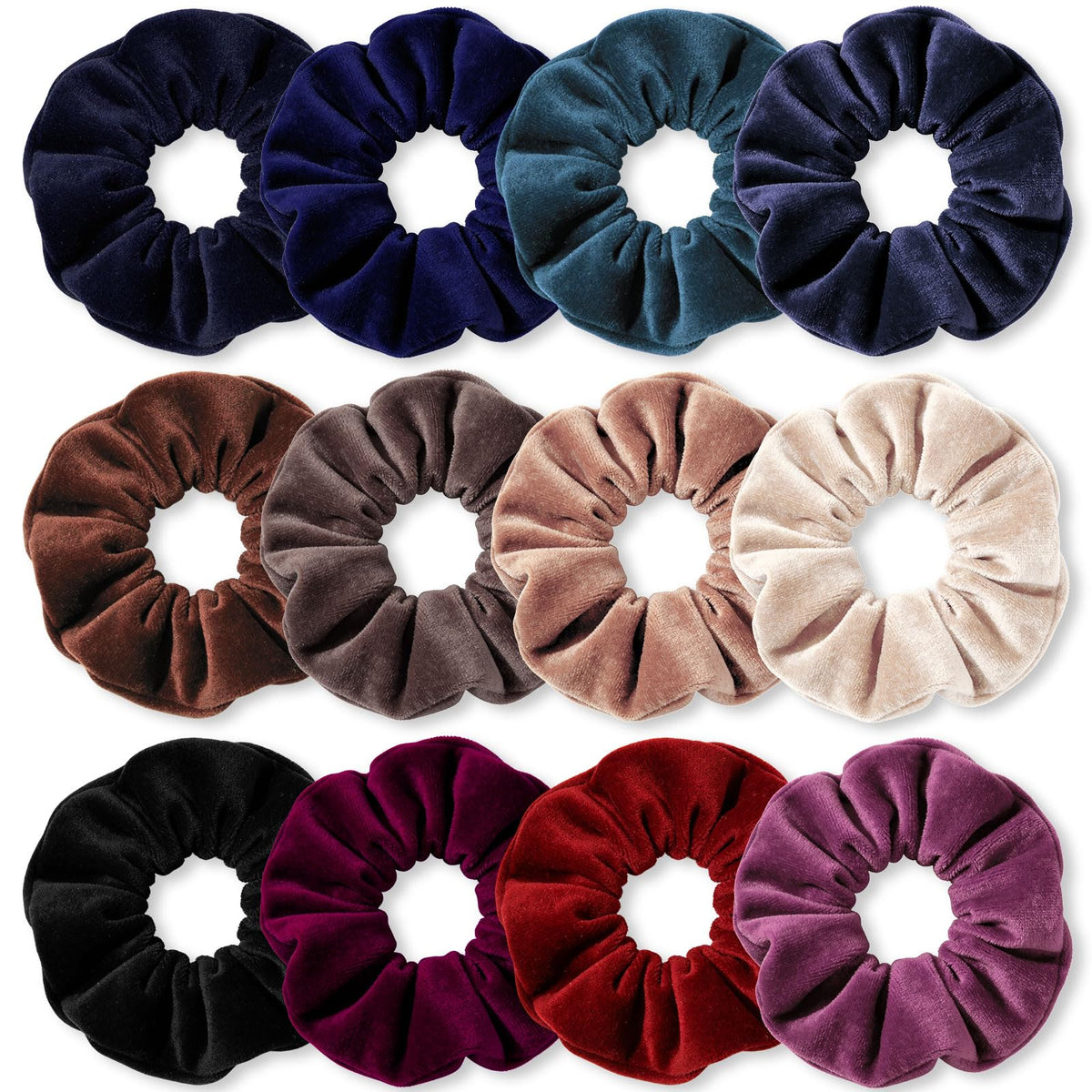 Scrunchies for Women, 12 Pcs Neutral Brown Tones Velvet Scrunchies - Classic Thick Elastic Hair Ties for a Soft Ponytail