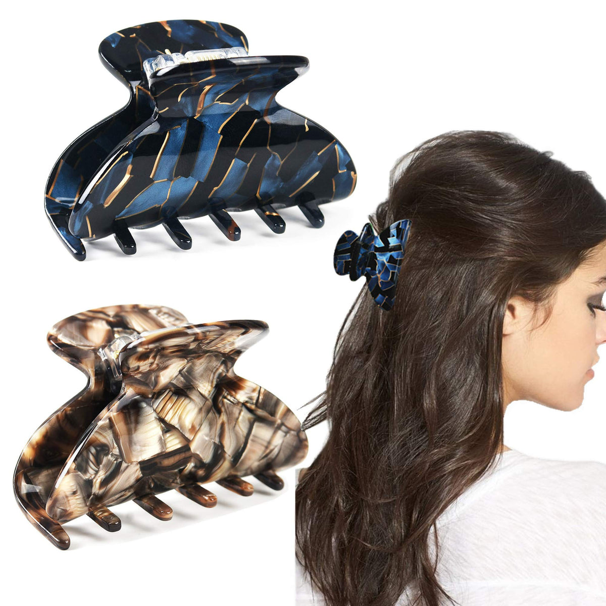 2Pcs Small Medium Hair Claw Clips for Women Tortoise Shell Claw Hair Clips for Thin Fine Medium Thick Hair