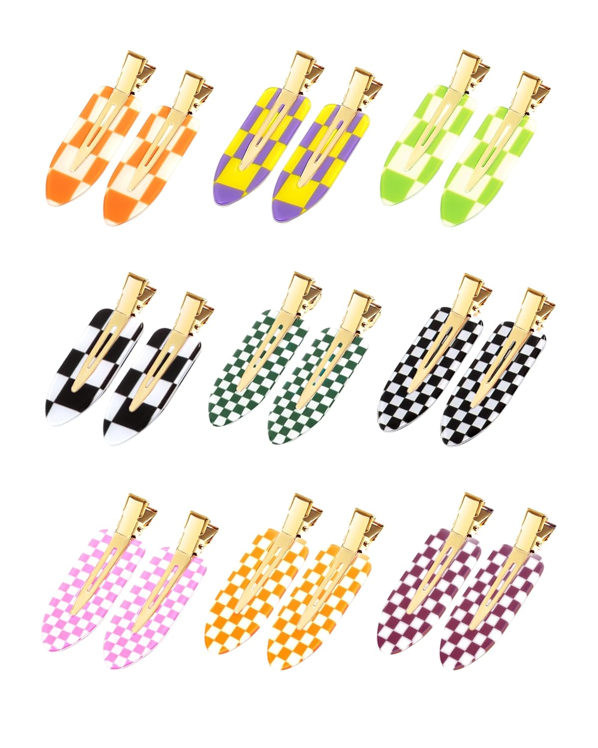 No Crease Hair Clips, 18 Pcs Checkerboard Acrylic Resin