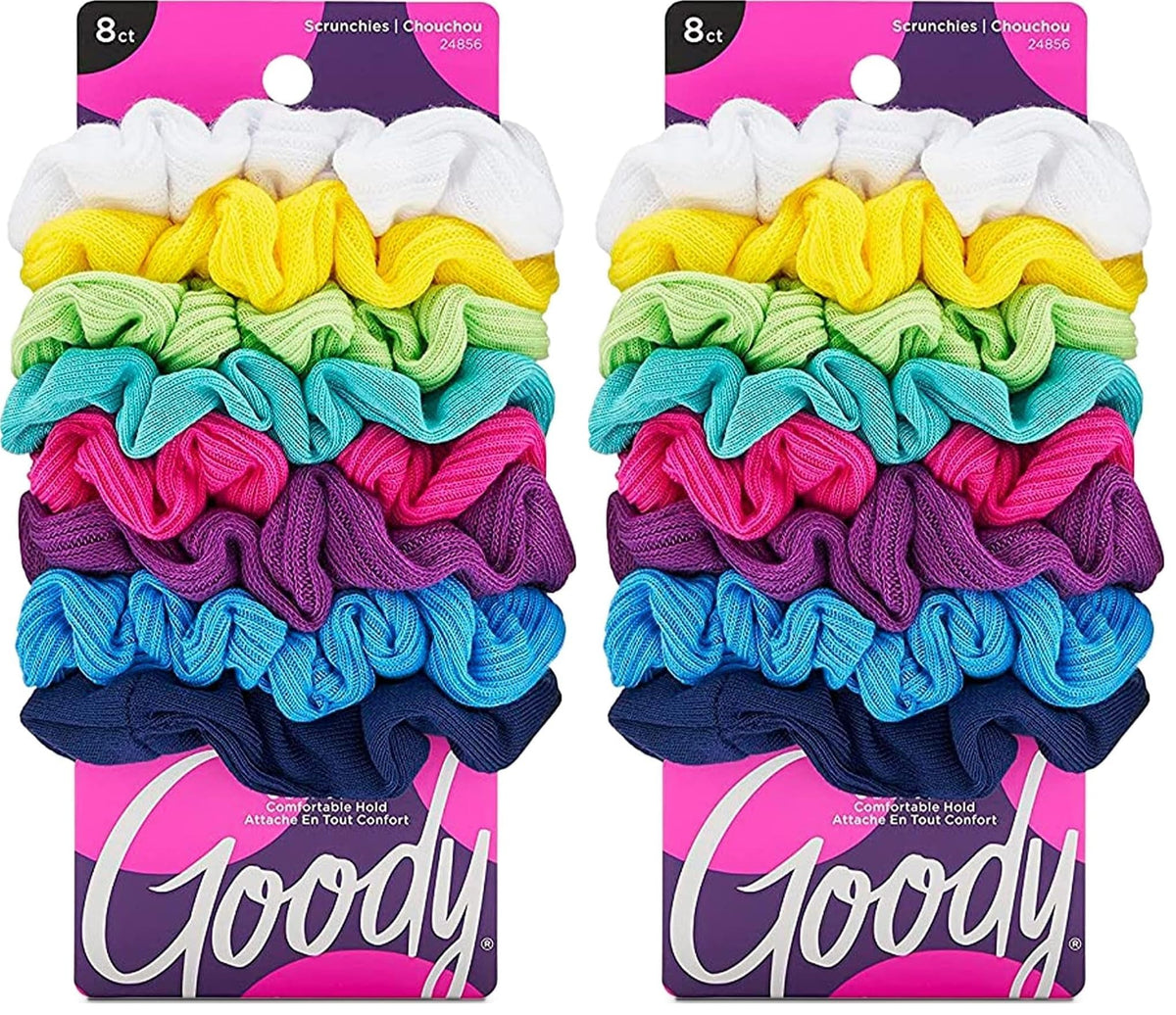 Goody Ouchless Jersey Scrunchies, 8 Ct, Black, Damage-Free, Dentless & Secure Hold Ties, Gentle Hair Accessories for Women & Men, All Day Comfort, All Hair Types