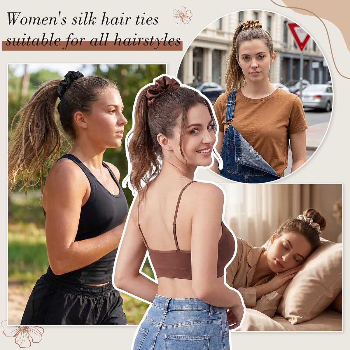 4 Pcs Mulberry Silk Scrunchies for Hair Sleep, No Damag Frizz Control