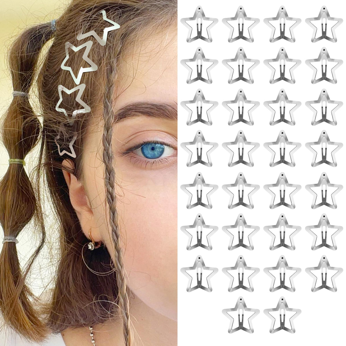 SAOROPEB Star Hair Clips 2000s Y2K Hair Accessories-15 PCS 1.57"-Gold