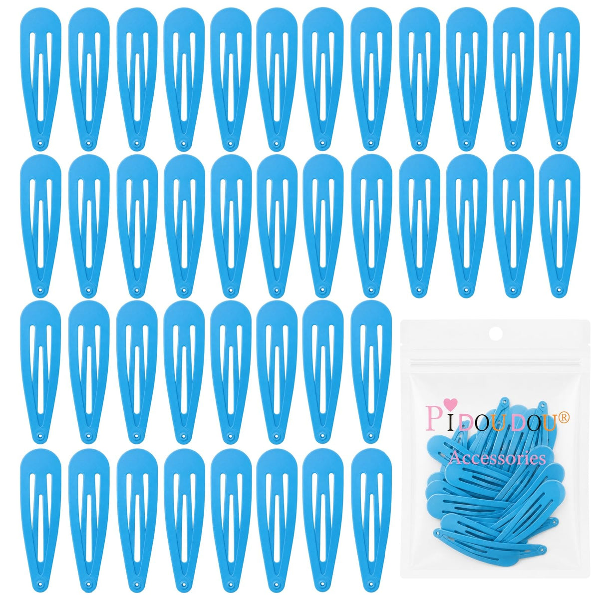 40 Pack Black 2 Inch Barrettes Women Metal Snap Hair Clips Accessories