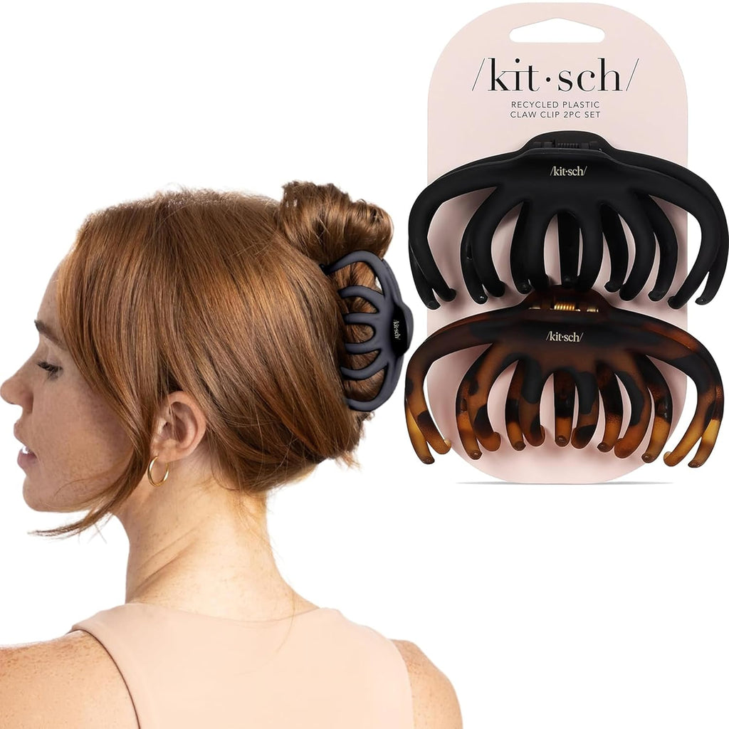 Kitsch Octopus Hair Clips For Women - Classic Black & Tortoise, 2pcs