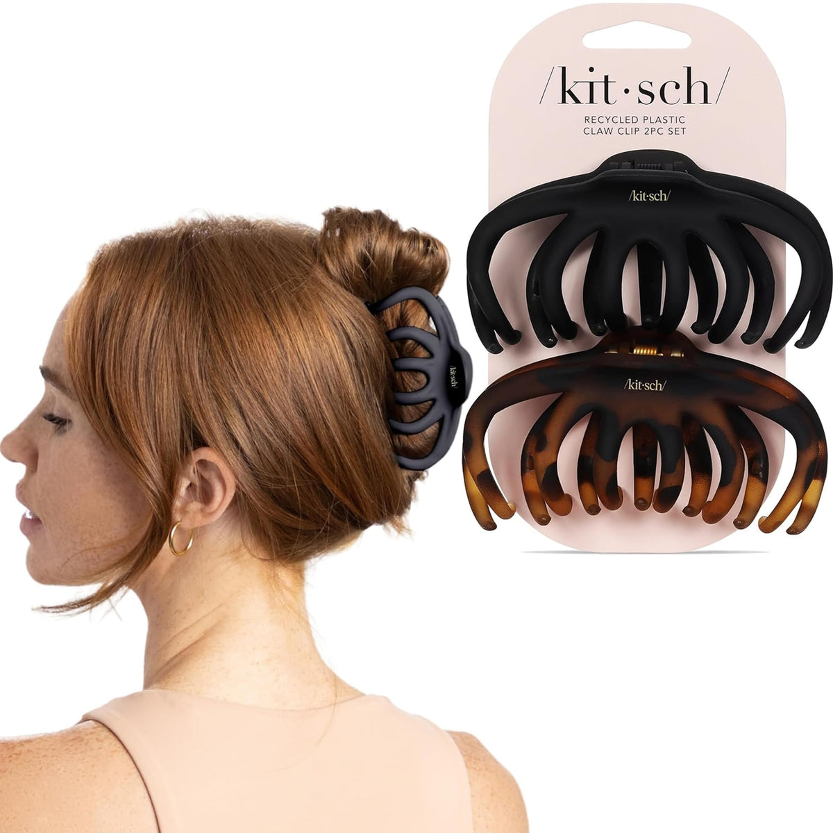 Kitsch 5 Inch Large Claw Clips for Thick and Long Hair - Black & Tort, 2pcs