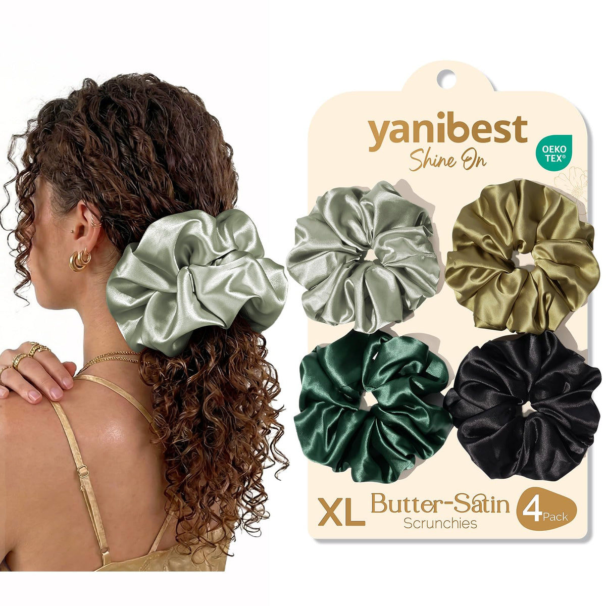 YANIBEST 4 Pcs Oversized Satin Scrunchies, Jumbo Hair Ties for Women