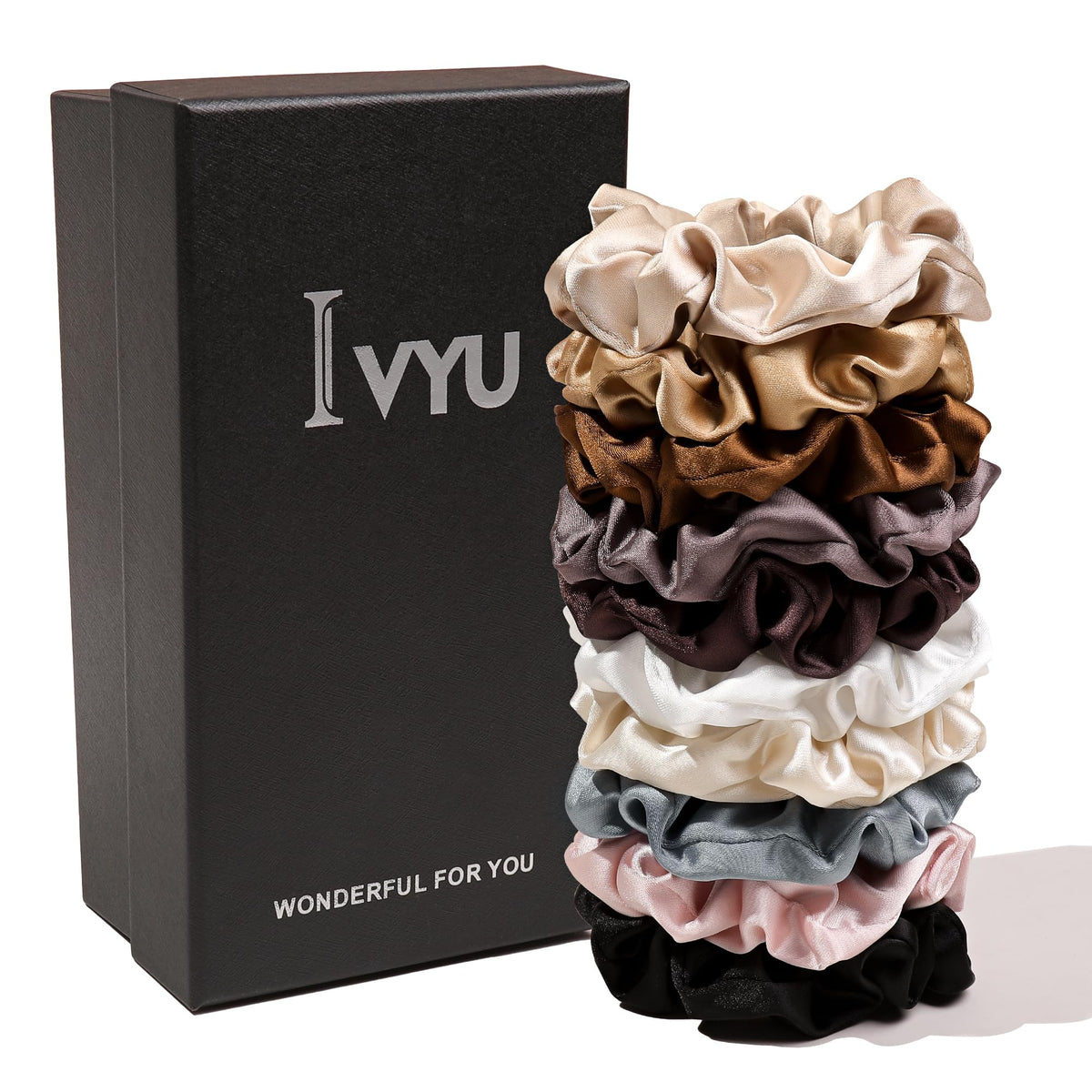 Ivyu Scrunchie, Big Cotton Scrunchies for Women's and Girls, Brown Service, 4 Count, for All Hair Types, No Crease or Damage