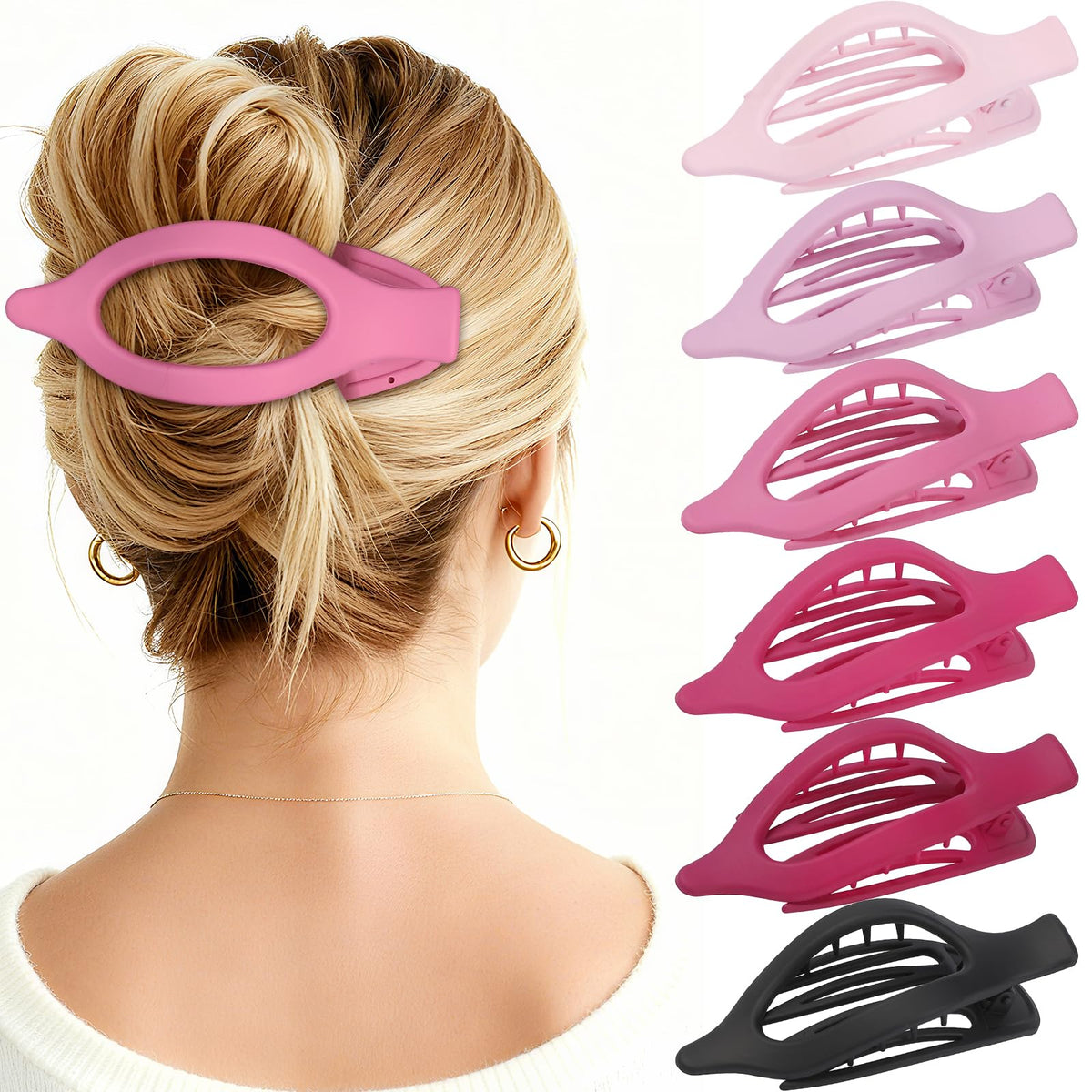 Flat Hair Clips for Women - 6 PCS French Flat Claw Clips Medium Hair Clips for Girls Large Hair Claw Clips for Thick or Thin Hair Strong Hold No Slip Hair Accessories for women (Transparent)