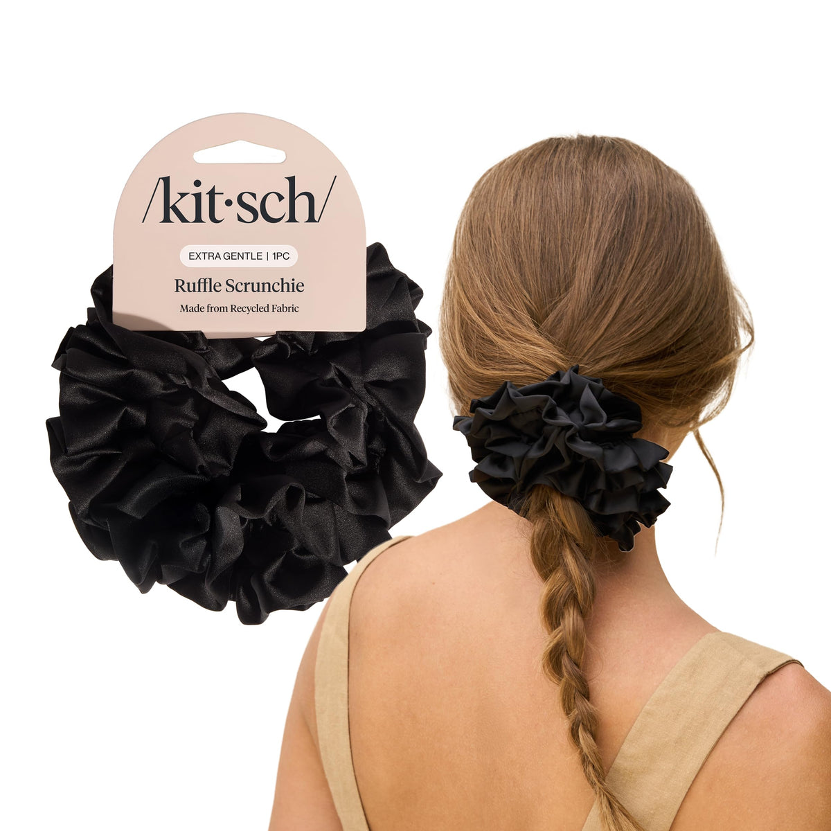 Kitsch Satin Scrunchies for Women | For All Hair Types - Black, 5pcs