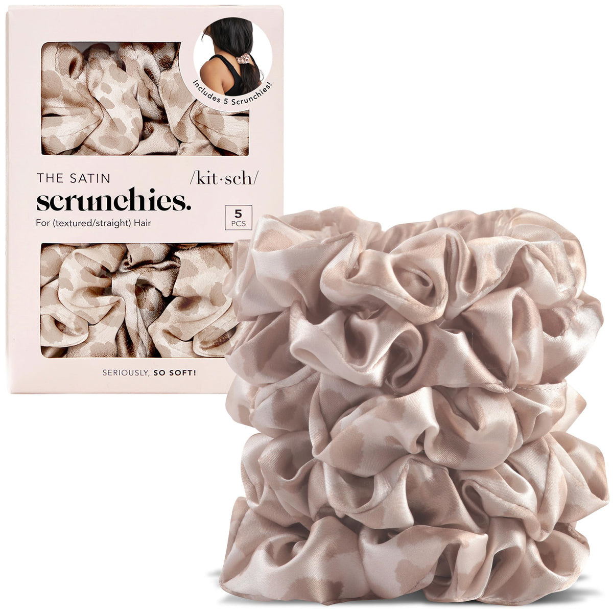 Kitsch Satin Scrunchies for Women | For All Hair Types - Black, 5pcs