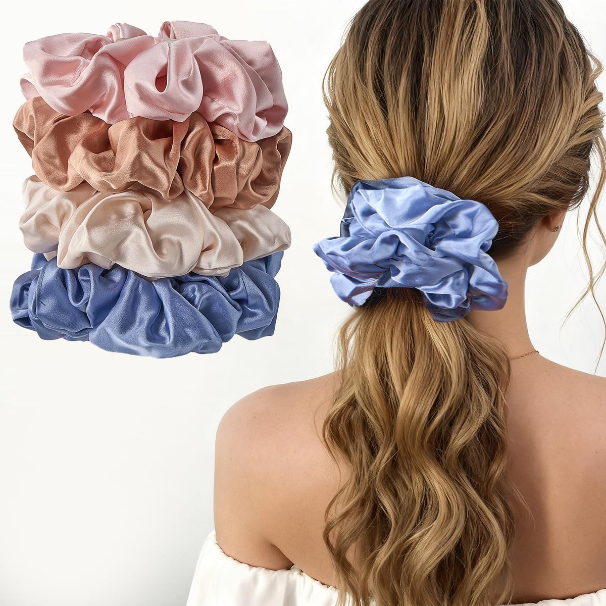 Lolalet 4Pcs Big Satin Scrunchies for Women, 5.9 Inch Large Soft Hair Ties
